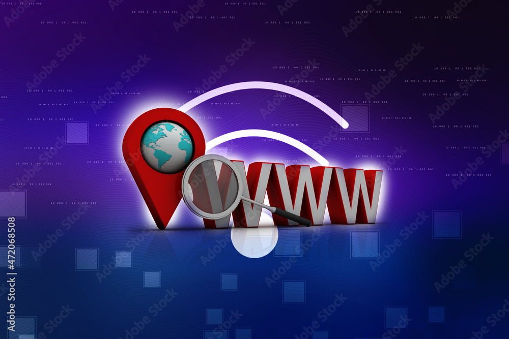 Poster 3d rendering red map pointer with www