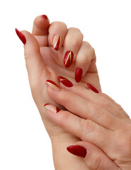 Female hands with a multicolored manicure closeup