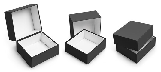 Set of black boxes, isolated on white background