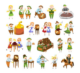 Vector illustration of the German holiday - Oktoberfest. The characters are drinking beer and having fun.