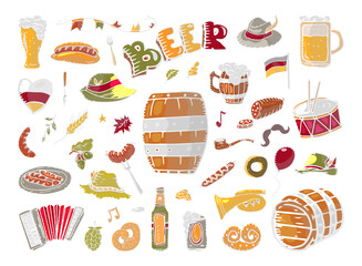 Oktoberfest collection in hand drawn style. Illustration for german holiday.