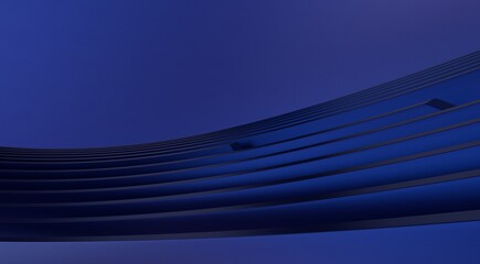 3D illustration of blue surface made of waving lines, abstract background