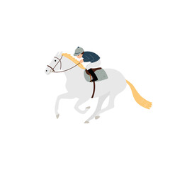 Jockey on a gray horse is riding fast, a simple vector illustration