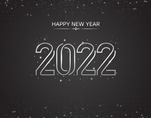 happy new year 2022 silver color with glitter isolated black background