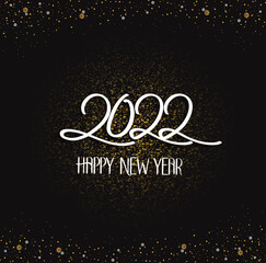 happy new year 2022 white color with glitter isolated black background