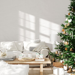 Christmas living room interior in light colors