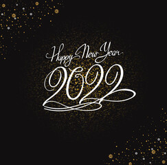 happy new year 2022 white color with glitter isolated black background