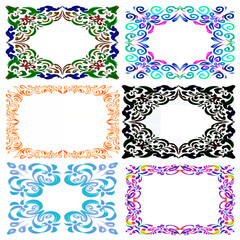 set of decorative colored frames, hand-drawn in pastel colors, unique drawing technique, original ornaments in oriental traditional style, design of cards, posters, banners