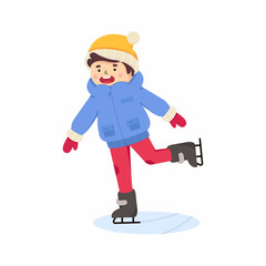 Winter sport activities. Little boy on a skating rink. Child character - 472071198