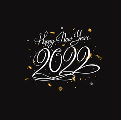 happy new year 2022 white color with glitter isolated black background