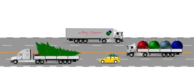 Road traffic on the road on New Year's Eve and Cargo transportation for Christmas and New Year.