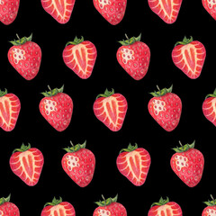 Strawberry berry seamless pattern. Hand drawn illustration. Design for vintage packaging. Color sketch. Colored pencil drawing.