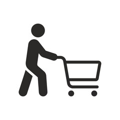 Shopping cart icon. Supermarket trolley. Man shopping in a supermarket. Vector icon isolated on white background. © Janis Abolins