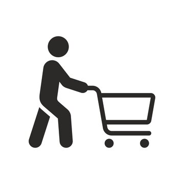Shopping cart icon. Supermarket trolley. Man shopping in a supermarket. Vector icon isolated on white background.