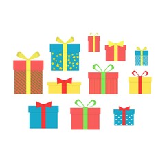 set of different wrapped gifts. gift wrapping. gifts for the new year and other holidays