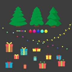 Christmas set of 3 beautiful Christmas trees, 2 types of garlands, New Year's toys and gifts