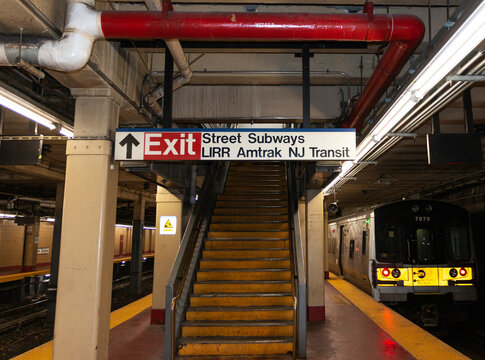 Exit to the street or subways from long island railroad platform in Penn Sation with no people