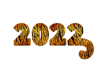 Bright 2022 new year lettering with tiger skin pattern on white