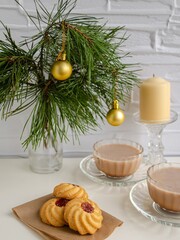 Butter cookies and cocoa. New Year's composition
