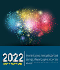 happy new year 2022 silver color with colorful fireworks isolated blue background