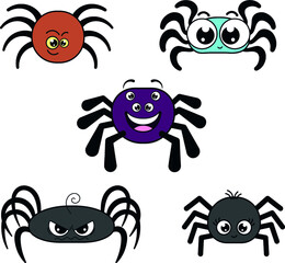 Set of cartoon spiders for use in children's book - editorial illustration - digital marketing