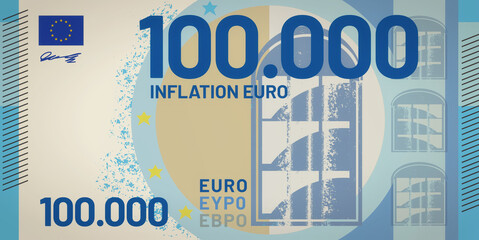 100000 Euro Fake bank note showing up the inflation in europe. Inflation Euro © CaptionFLINT