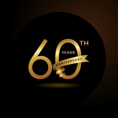 60th anniversary logotype with gold ribbon. Golden anniversary celebration emblem design for booklet, leaflet, magazine, brochure poster, web, invitation or greeting card. Vector illustrations. EPS 10