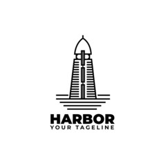 Lighthouse Searchlight Beacon Tower Island Beach Coast Simple Line Art logo design inspiration
