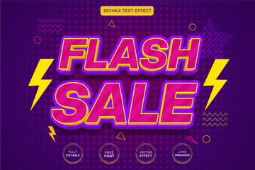 flash sale 3d editable text effect Premium Vector with background and banner