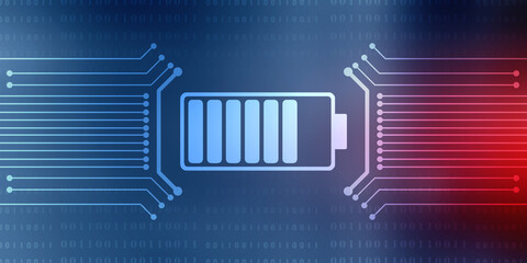 2d rendering Electrical energy and power supply source concept, accumulator battery with charging level indicator