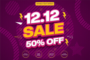 12 12 sales 50% off 3d editable text effect Premium Vector with background and banner