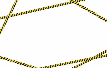Yellow and black warning tapes frame background. Do not cross, warning, caution. Police insulation line, signs of danger. Barricade construction tape. Vector illustration