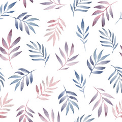 Fototapeta na wymiar Watercolor pink leaves on a white background. Abstract pattern.