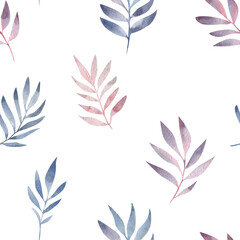 Fototapeta na wymiar Watercolor pink leaves on a white background. Abstract pattern.