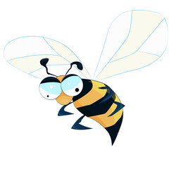 A funny bee with big eyes and crumpled antennae. Flat vector illustration isolated on white background