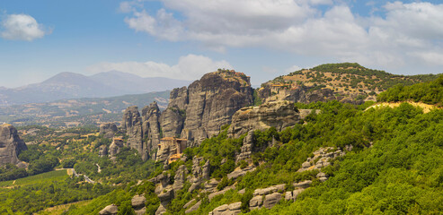 Monasteries of Meteora in Kalampaka, Thessaly (Central Greece) buildings on top of giant rock...