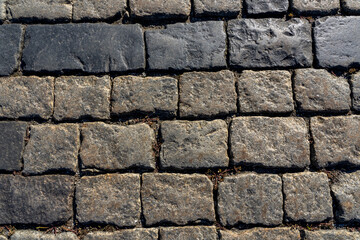 Grey paving stone texture on Red Square in Moscow, pedestrian walkway. Top view. Cement brick squared stone floor background. Concrete paving slabs.