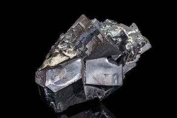 Macro stone mineral Galena on a black background