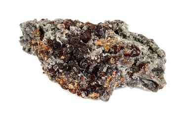 Macro stone mineral Sphalerite on a white background
