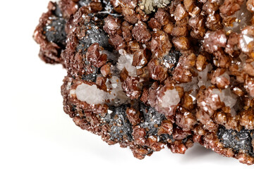 Macro stone Calcite mineral on a white background