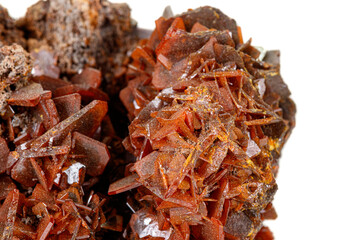Macro stone mineral Wulfenite on a white background