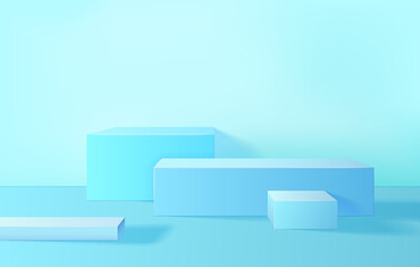Abstract Minimal Scene with Podium Platform Stage Product Blue Pastel Rendering for Promotion, Marketing and Advertising. Vector illustration
