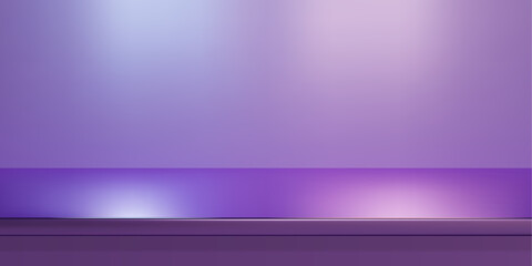 Purple steel countertop, empty shelf. Vector realistic mockup of table top, kitchen counter on violet background with spot light. Bar desk surface in foreground