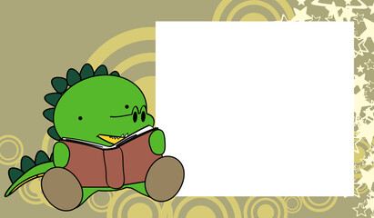 cute baby crocodile kawaii character cartoon reading book picture frame background illustration