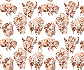 illustration style pattern with bison theme © FranciscoJavier