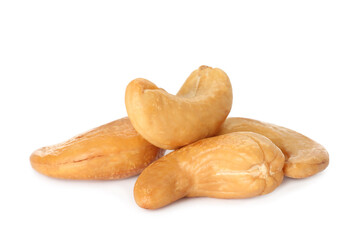 Pile of tasty organic cashew nuts isolated on white