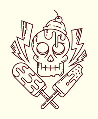 Skull Ice Cream Line Illustration