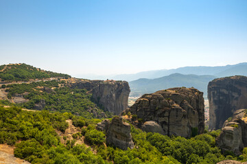 Obraz na płótnie Canvas Monasteries of Meteora in Kalampaka, Thessaly (Central Greece) buildings on top of giant rock formations 