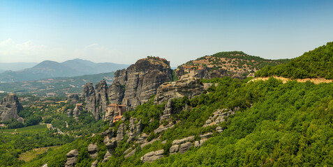 Monasteries of Meteora in Kalampaka, Thessaly (Central Greece) buildings on top of giant rock...