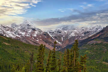 Mountain Peaks and Green Valleys in Alaska